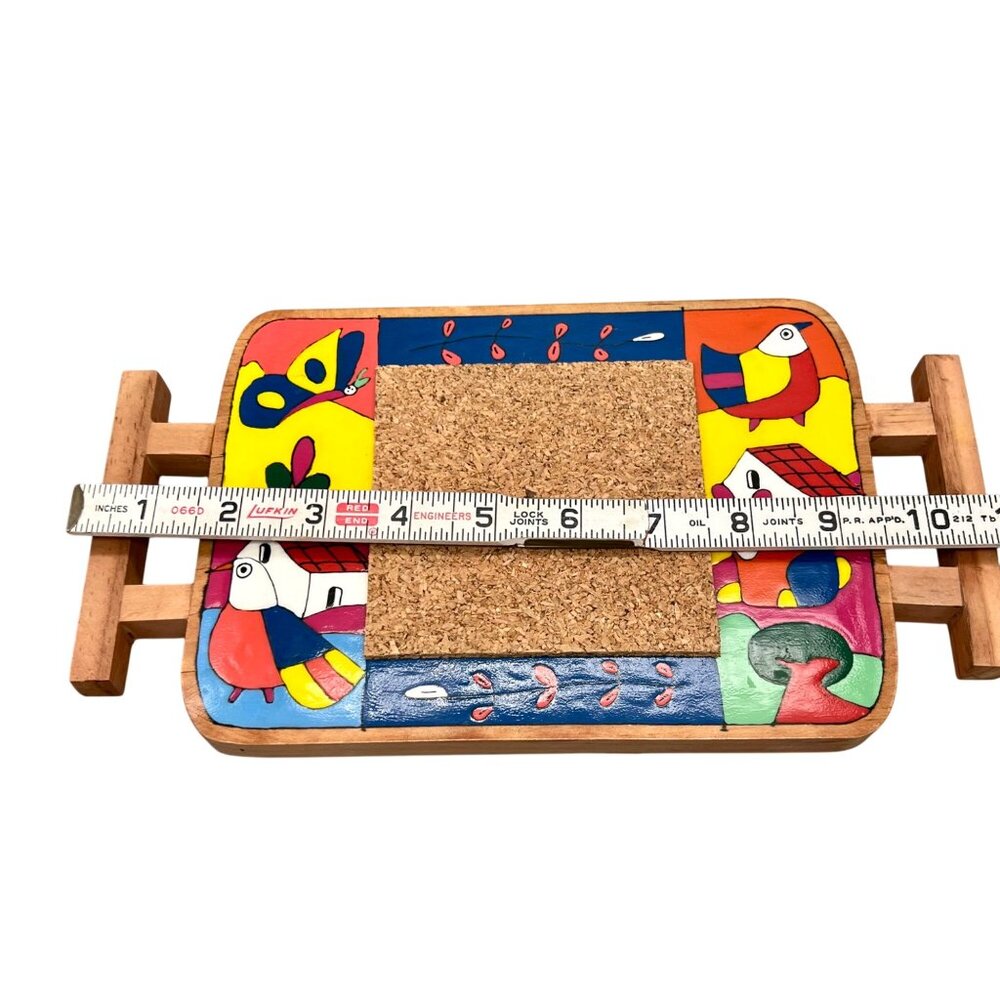 El Salvador Hand-Painted Wooden Trivet Hot Pad Colorful Folk Art Design Cork - Picture 6 of 8